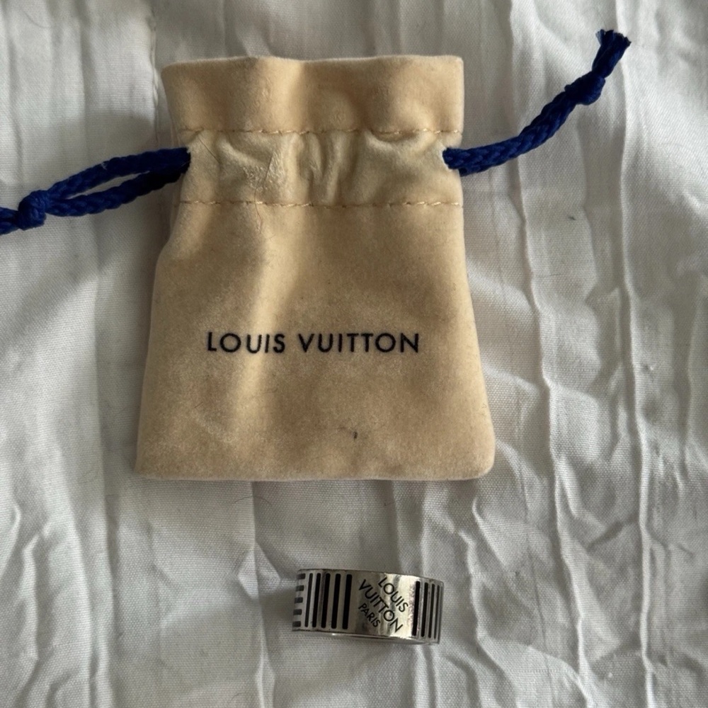 Louis Vuitton Silver Damnier Ring - authentic